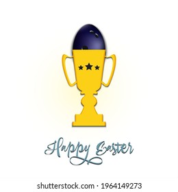 Happy Easter. Egg decorated in the form of a bowling ball in goblet on an isolated background. Pattern for greeting card, banner, poster, invitation. Vector illustration