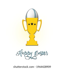 Happy Easter. Egg decorated in the form of a rugby ball in goblet on an isolated background. Pattern for greeting card, banner, poster, invitation. Vector illustration