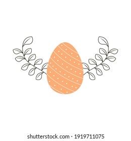 happy easter egg decoration with dots and leaves vector illustration white background