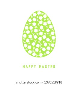 Happy Easter. Easter egg filled with flowers. Easter greeting card. Vector illustration.