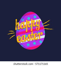 Happy easter egg flat vector illustration on dark background