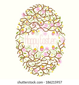 Happy Easter, Easter egg floral decoration. Vector illustration