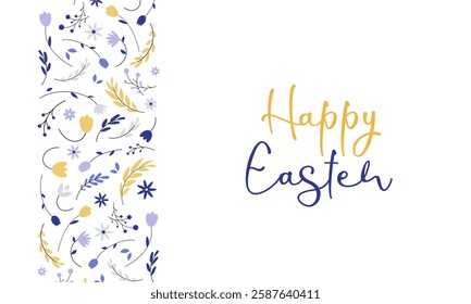 Happy Easter. Easter egg with floral details. Elegant greeting card, poster, banner. Vector illustration