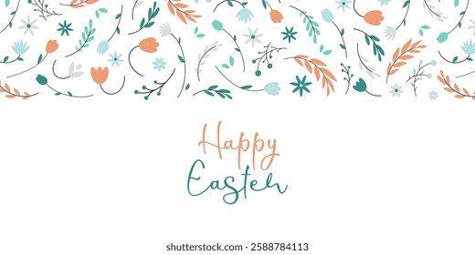 Happy Easter. Easter egg with floral details. Elegant greeting card, poster, banner. Vector illustration