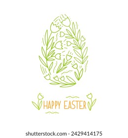 Happy Easter Egg with floral pattern. Spring easter greeting card. Vector art Illustration.