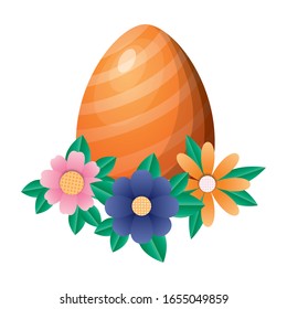 Happy easter egg with flowers and leaves design, Spring decoration holiday greeting ornament celebration festive season tradition and festival theme Vector illustration