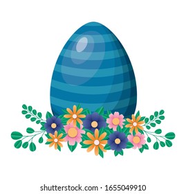 Happy easter egg with flowers and leaves design, Spring decoration holiday greeting ornament celebration festive season tradition and festival theme Vector illustration