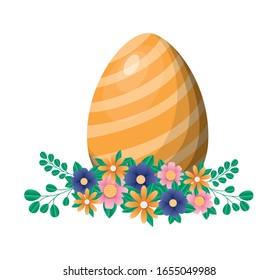 Happy easter egg with flowers and leaves design, Spring decoration holiday greeting ornament celebration festive season tradition and festival theme Vector illustration