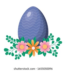 Happy easter egg with flowers and leaves design, Spring decoration holiday greeting ornament celebration festive season tradition and festival theme Vector illustration