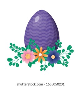 Happy easter egg with flowers and leaves design, Spring decoration holiday greeting ornament celebration festive season tradition and festival theme Vector illustration