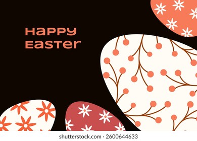 Happy Easter. Egg with flowers and twigs pattern. Vector illustration
