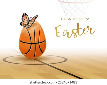 Happy Easter. Easter egg in the form of a basketball ball with Butterfly. Vector illustration.