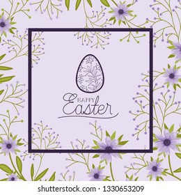 happy easter egg frame with handmade font and flowers