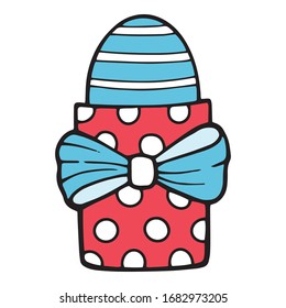 Happy Easter egg in gift box icon. Hand drawn illustration of Happy Easter egg in gift box vector icon for web design