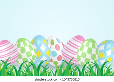 Happy Easter Egg With Grass Field. Banner Wallpaper. Vector