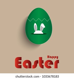 Happy easter egg with green egg and rabbit. illustration vector