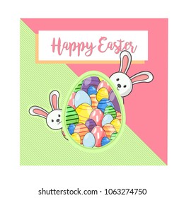 Happy Easter Egg greeting card with rabbit