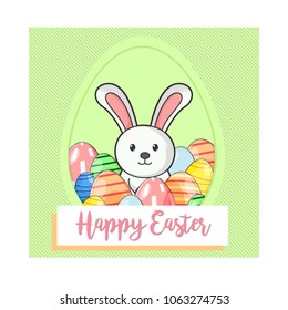 Happy Easter Egg greeting card with rabbit