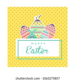 Happy Easter Egg greeting card with rabbit