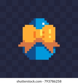Happy Easter egg greeting card. Easter icon. Pixel art. Isolated vector illustration. 