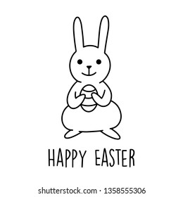 Happy Easter Egg Greetings Card. Illustration Bunny Cute Drawn by Hand in Doodle Style - Vector EPS 10