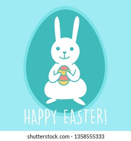 Happy Easter Egg Greetings Card. Illustration Bunny Cute Drawn by Hand in Doodle Style - Vector EPS 10