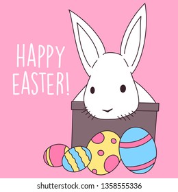 Happy Easter Egg Greetings Card. Illustration Bunny Cute Drawn by Hand in Doodle Style - Vector EPS 10