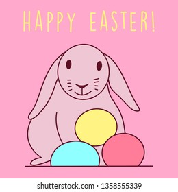 Happy Easter Egg Greetings Card. Illustration Bunny Cute Drawn by Hand in Doodle Style - Vector EPS 10