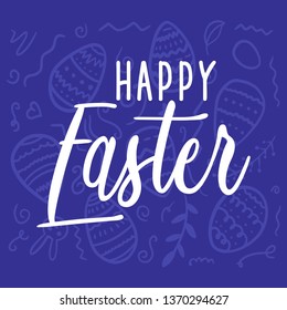Happy Easter Egg Greetings Card. Illustration Bunny Cute Drawn by Hand in Doodle Style - Vector EPS 10