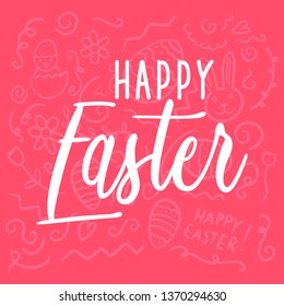 Happy Easter Egg Greetings Card. Illustration Bunny Cute Drawn by Hand in Doodle Style - Vector EPS 10