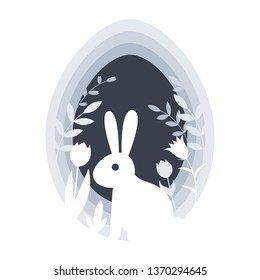 Happy Easter Egg Greetings Card. Illustration Bunny Cute Drawn by Hand in Doodle Style - Vector EPS 10