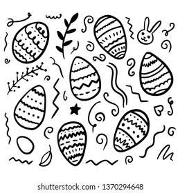 Happy Easter Egg Greetings Card Pattern. Illustration Bunny Cute Drawn by Hand in Doodle Style - Vector EPS 10