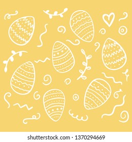 Happy Easter Egg Greetings Card Pattern. Illustration Bunny Cute Drawn by Hand in Doodle Style - Vector EPS 10