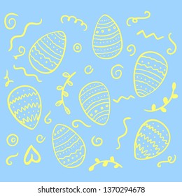 Happy Easter Egg Greetings Card Pattern. Illustration Bunny Cute Drawn by Hand in Doodle Style - Vector EPS 10