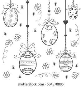 Happy easter with egg hand draw