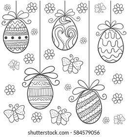 Happy easter egg hand draw doodles