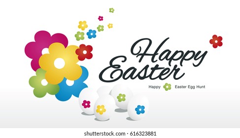 Happy Easter egg hunt color flower white background