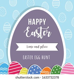 Happy Easter. Egg hunt. Flat style Vector banner of colorful eggs.