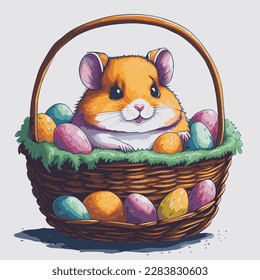 Happy Easter Egg Hunt Hamster Vector Graphic