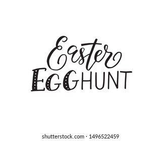 Happy Easter Egg Hunt text vector. Hand drawn Easter typography for greeting cards isolated on white background.