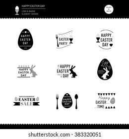 Happy Easter Egg hunt Vector design elements decoration Holiday event Black and white