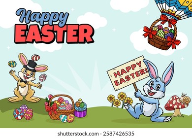 Happy Easter Egg Hunting Poster Horizontal Banner 