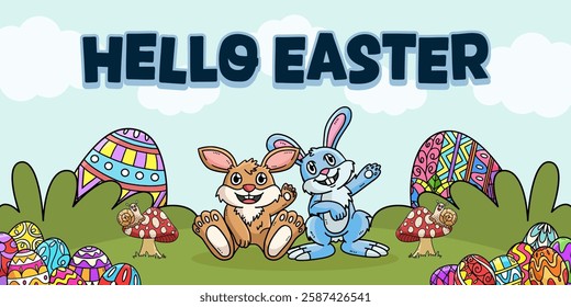 Happy Easter Egg Hunting Poster Panoramic Banner 