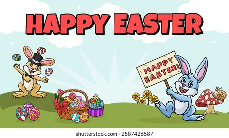 Happy Easter Egg Hunting Poster Horizontal Banner 