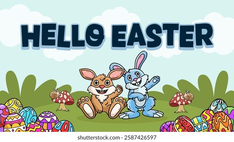 Happy Easter Egg Hunting Poster Horizontal Banner 