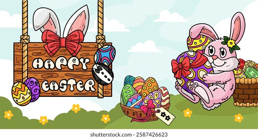 Happy Easter Egg Hunting Poster Panoramic Banner 