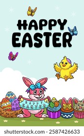 Happy Easter Egg Hunting Poster Vertical Banner