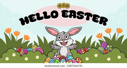 Happy Easter Egg Hunting Poster Panoramic Banner 