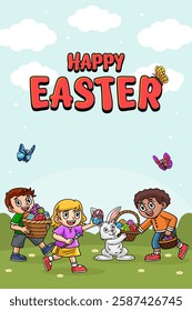 Happy Easter Egg Hunting Poster Vertical Banner