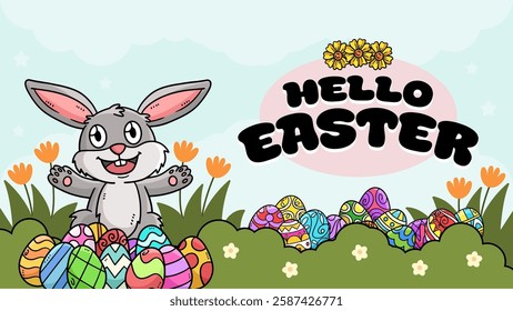 Happy Easter Egg Hunting Poster Panoramic Banner 